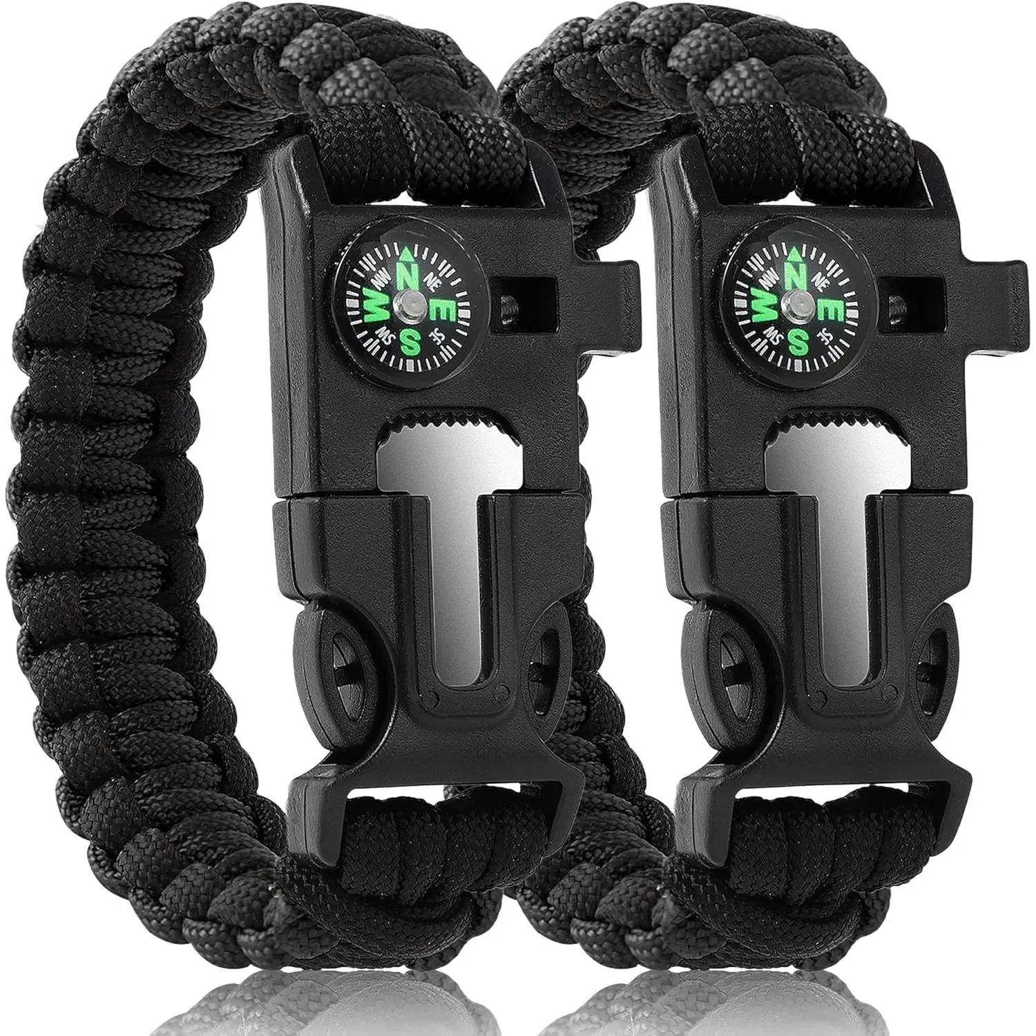 Tactical Paracord Survival Bracelet for Men, 5-in-1 Portable Multi-tool Kit with Fire Starter, Compass, Whistle, Metal Buckle & 12ft Rope, Camping, Safety, Outdoor Safety, Embedded Compass, Parachute Cord, Multi-Function