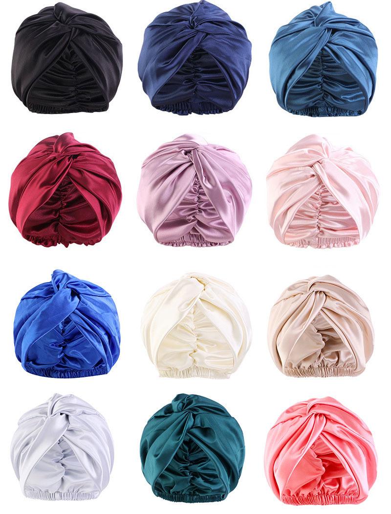 Fashion Satin Double Layer Sleep Cap, Cross Twist Shower Cap, Beauty Head Wrap