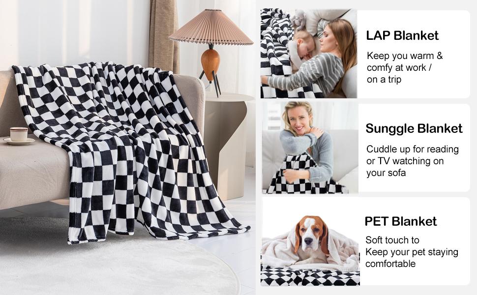 Plaid pattern flannel blanket, soft and comfortable, suitable for sofas, beds, armchairs, all-season use, luxurious, warm and cozy (black, 50*60)