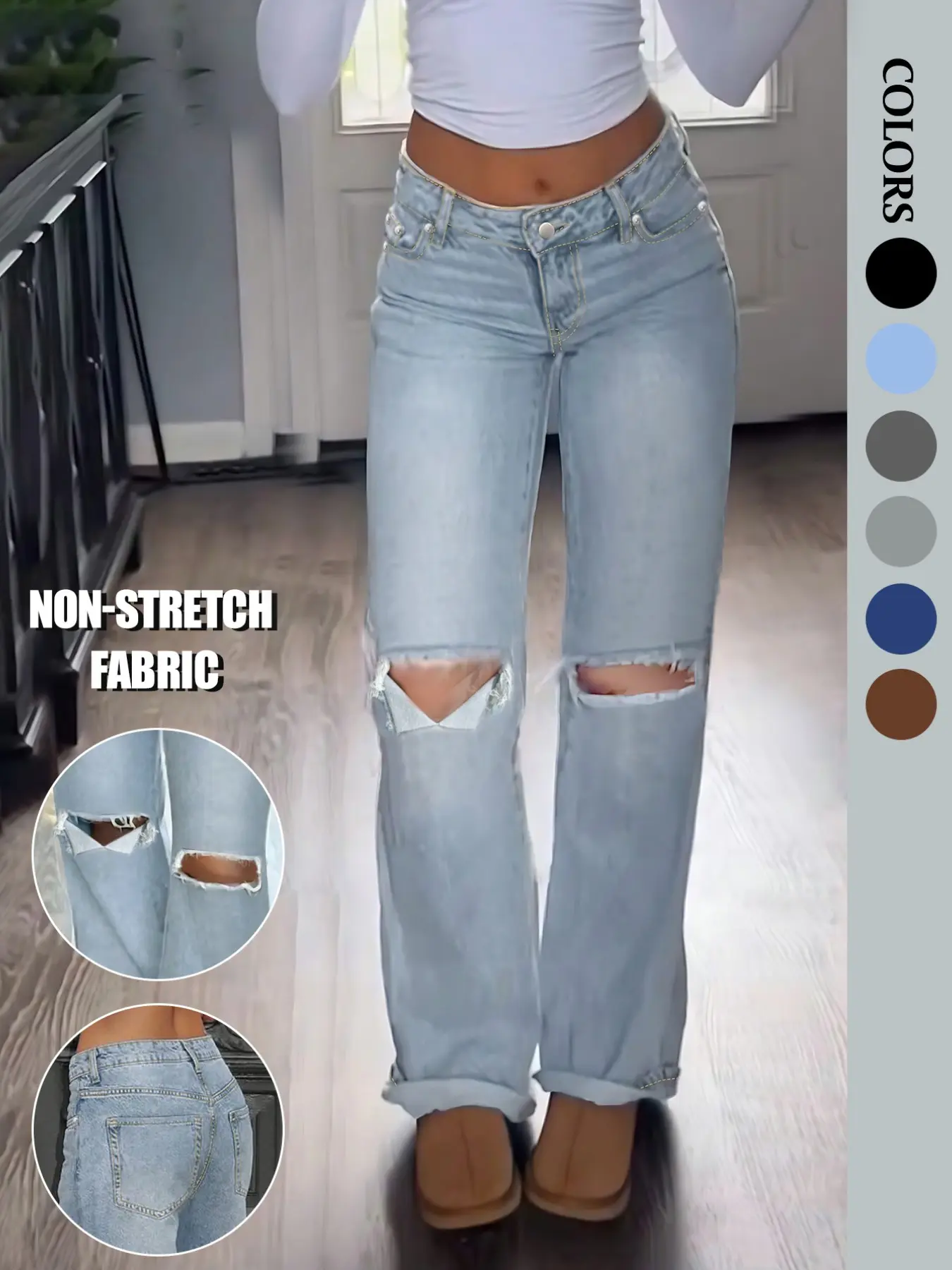 NVFelix Women Mid Waist Ripped Straight Leg Jeans Casual Streetwear for Spring Autumn Christmas