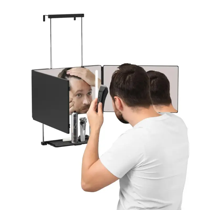 Adjustable LED Light 3 Way Modern Illuminated Mirror, Portable Trifold Mirror for Shaving, Grooming, Hair Styling, Dye Hair, Makeup, Braiding, 360 Degree Mirror campingessentials backtoschool
