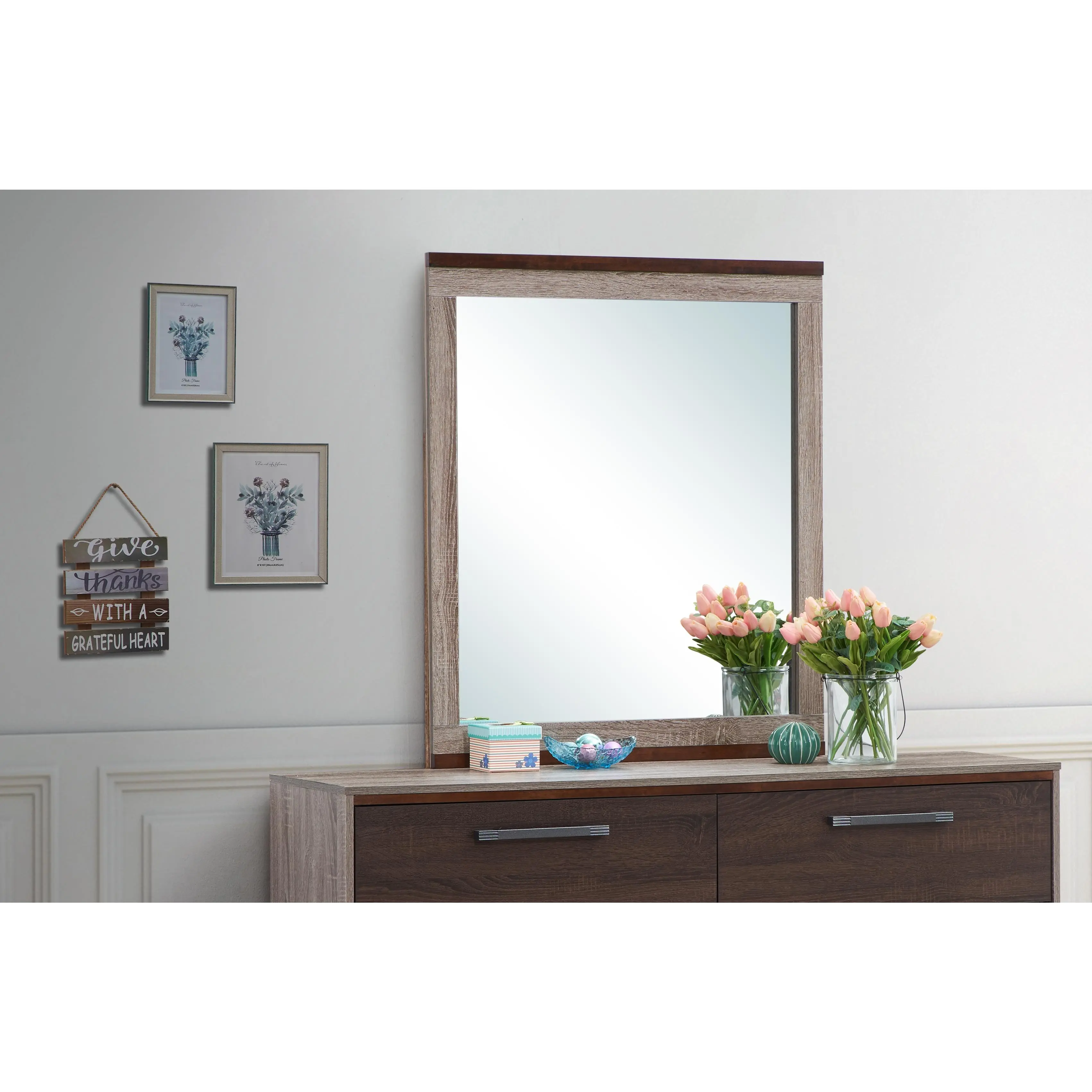 ARCH Magnolia Mirror Cabinet with Storage, Gray/Brown Finish, Wall-Mounted Bathroom Vanity Mirror, Modern Medicine Cabinet with Shelves, Space-Saving Design for Bathroom, Bedroom, Living Room, Entryway, Single Door, Home Furniture and Household