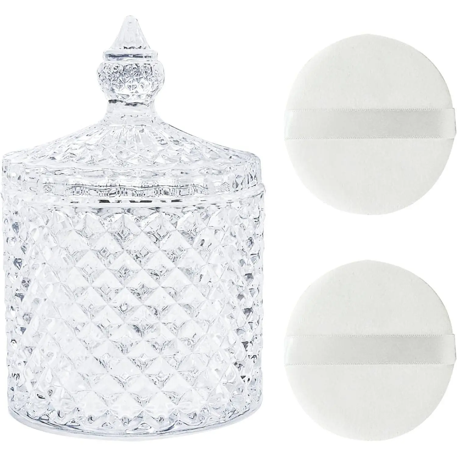 Crystal Glass Powder Puff Container 3 Pcs Large Body Puff and Container with Soft Puff Bottles Organiser Transparent Reusable Canister