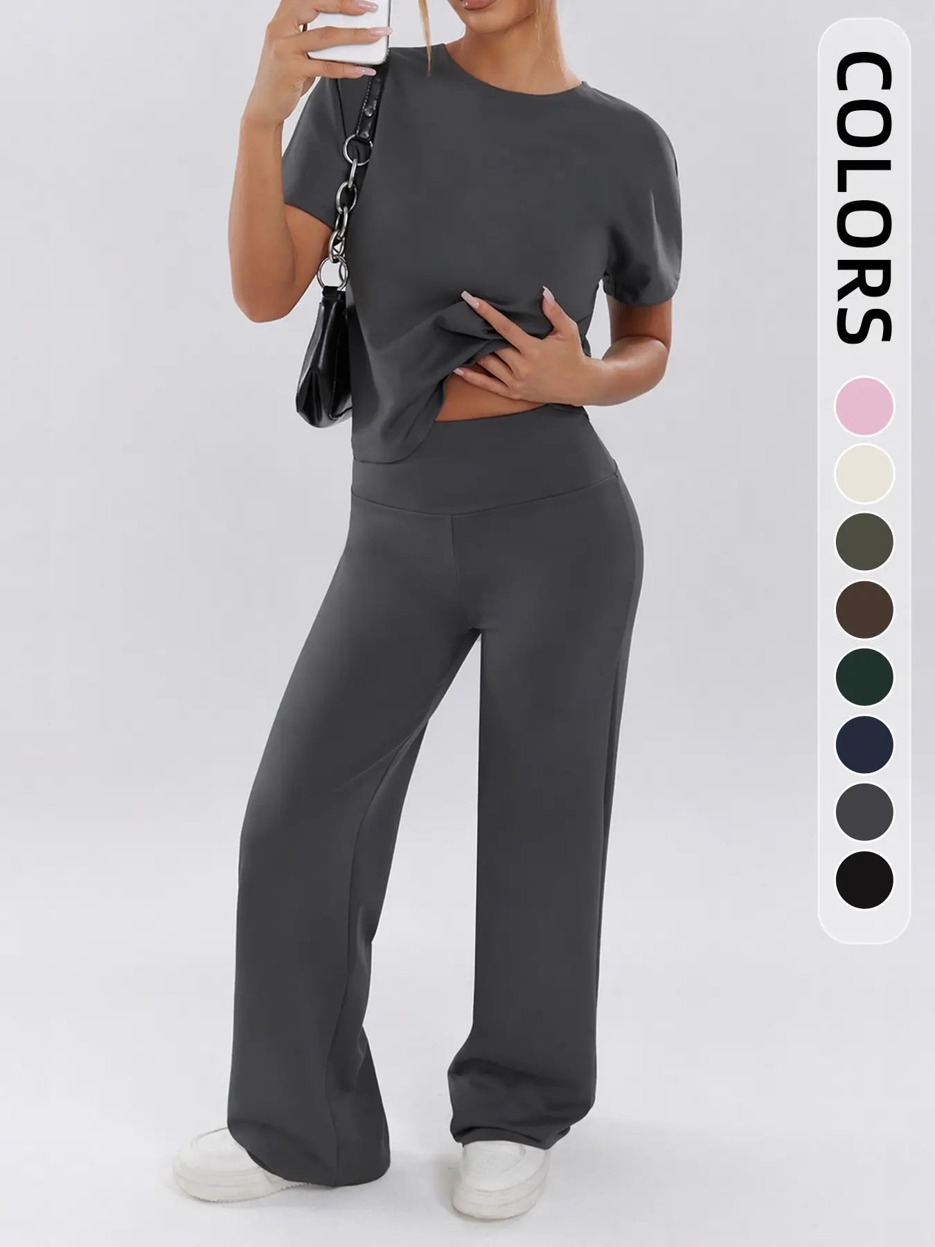 Women's 2-Piece Sporty Suit, Long Sleeve Round Neck T-Shirt & High Waist Pants, Slim-Fitting Yoga Set for All Seasons