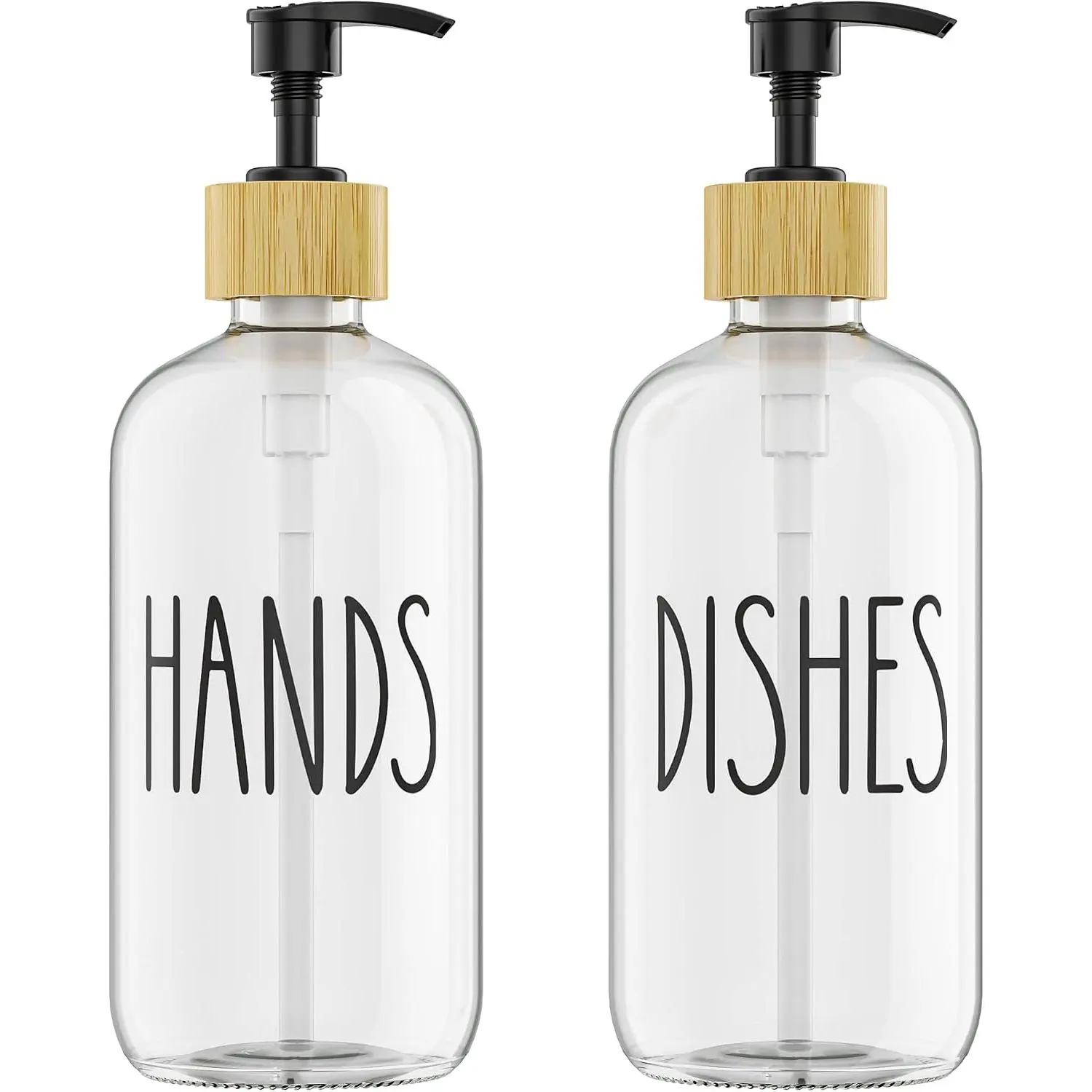 Dish Soap Dispenser Set with 2 Pack 16.9oz Clear Glass Bottle, Dish Soap Dispensers,  Hand and Dish Soap Dispensers Set