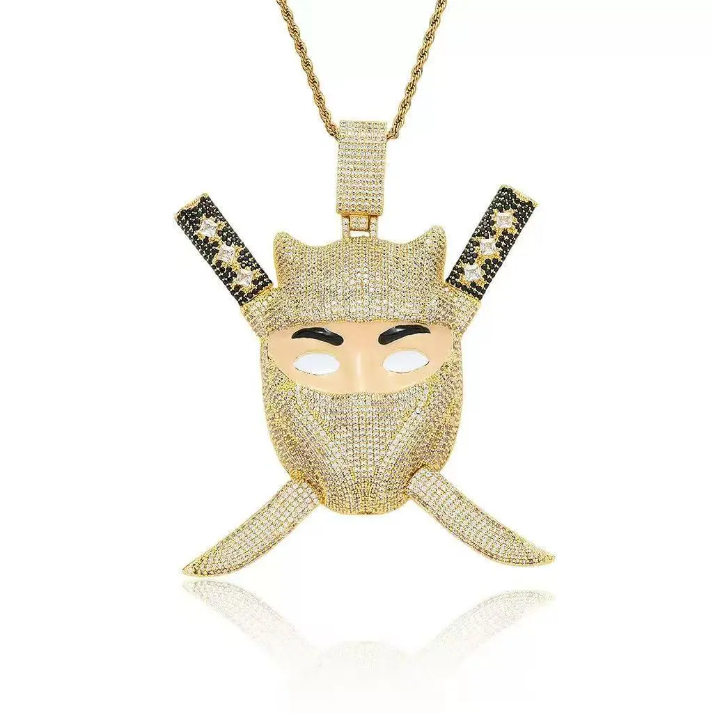 Hip Hop Ninja Assassin Necklace, Heavy Industry Style Artificial Gemstone Pendant with Drawable Sword, VVS Simulated Stone Jewelry Accessory