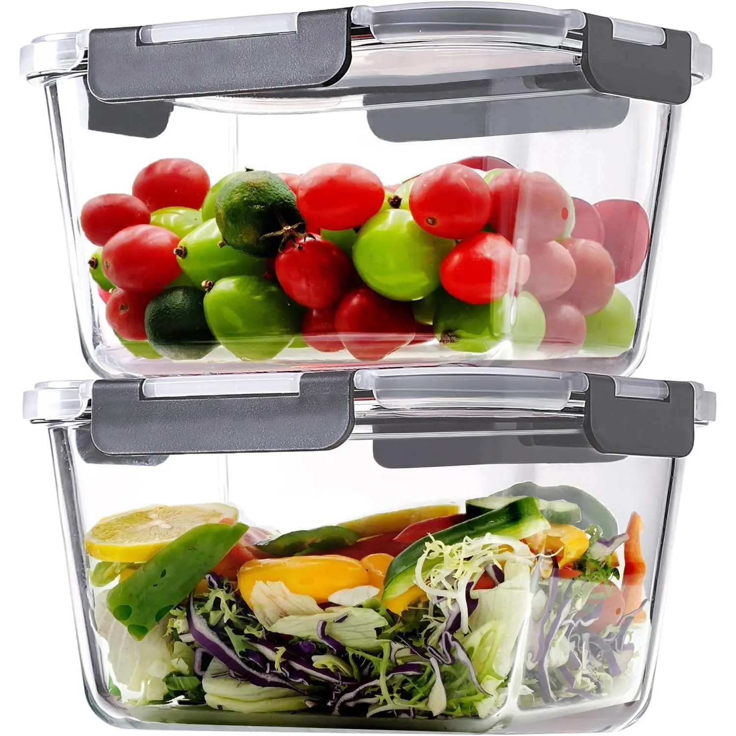 2 Pack Large Glass Storage Containers with Lids 85oz/10.5cup Big Airtight Glass Food Storage Containers for Rotisserie Chicken Watermelon Meal Prep, BPA Free, Freezer Dishwasher Oven Safe