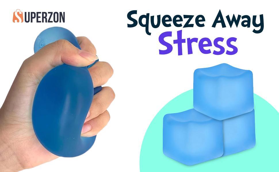 Sensory Square Stress Cube – 2.17" Ice Cube Squishy Toy for Kids & Adults, Non-Toxic Fidget Cube & Stress Relief Ball for Anxiety (Blue)