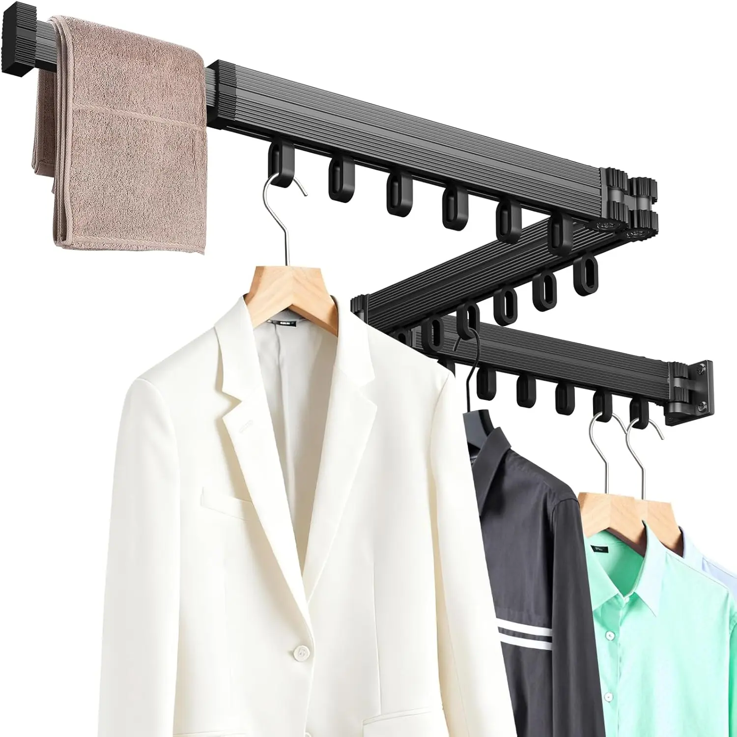 Wall Mounted Upgrade 3-Fold Foldable Collapsible Retractable Clothes Drying Rack, Space Saving Laundry Drying Rack for Small Laundry Room & Home Use