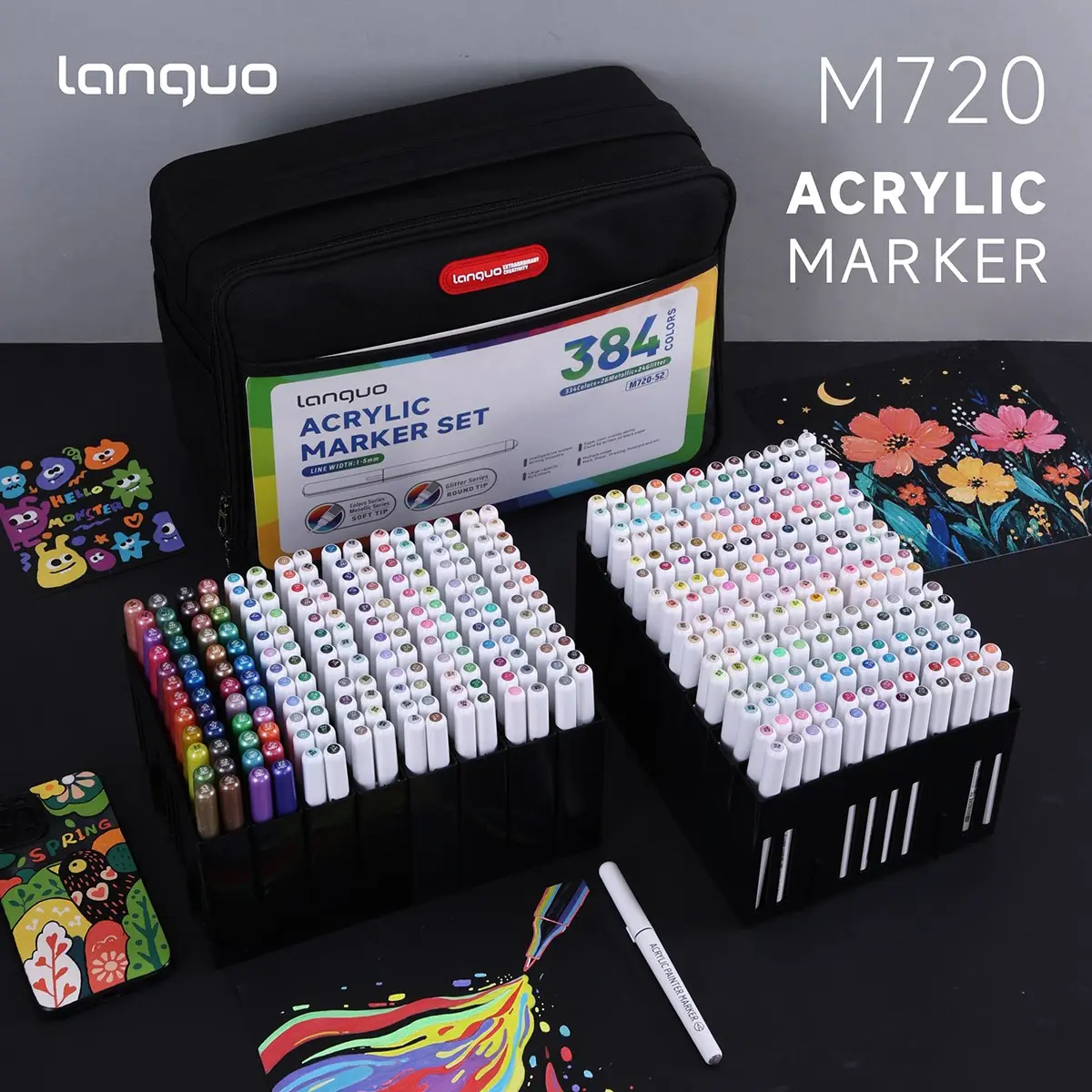 Languo Acrylic Marker Pen Set, Soft Tip, High Ink Capacity, Layerable, Non-See-Through, Writing & Highlighting, Art, Office, School Supplies, Art Markers