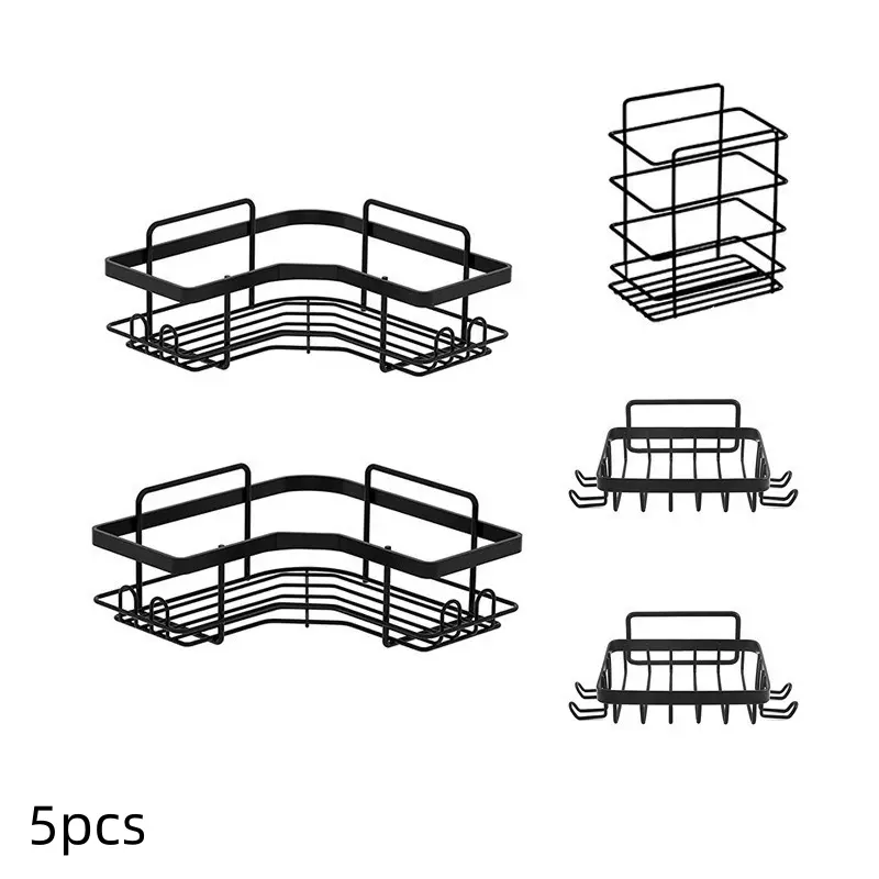 Jabukosu Corner Shower Caddy, 5-Pack Shower Organizer Corner with Soap Holder and 4 Removable Hooks, Rustproof Corner Shower Shelves, No Drilling Shower Shelf for Inside Shower, Bathroom Accessories Organizer