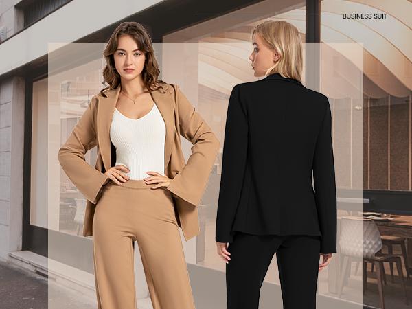 Casly Lamiit Women's 2 Piece Blazer Outfits Business Casual Asymmetrical Jacket Button Wide Leg Pants Dressy Suit Sets Fitted Chic Elegant Womenswear