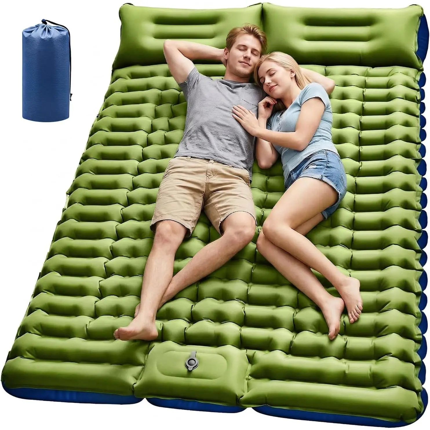Double Sleeping Pad for Camping, 4" Extra-Thick 2 Person Inflatable Camping Mattress with Built-in Pillow & Foot Pump, Compact Sleeping Mat for Outdoor Tent, Backpacking, Hiking and Car Travel