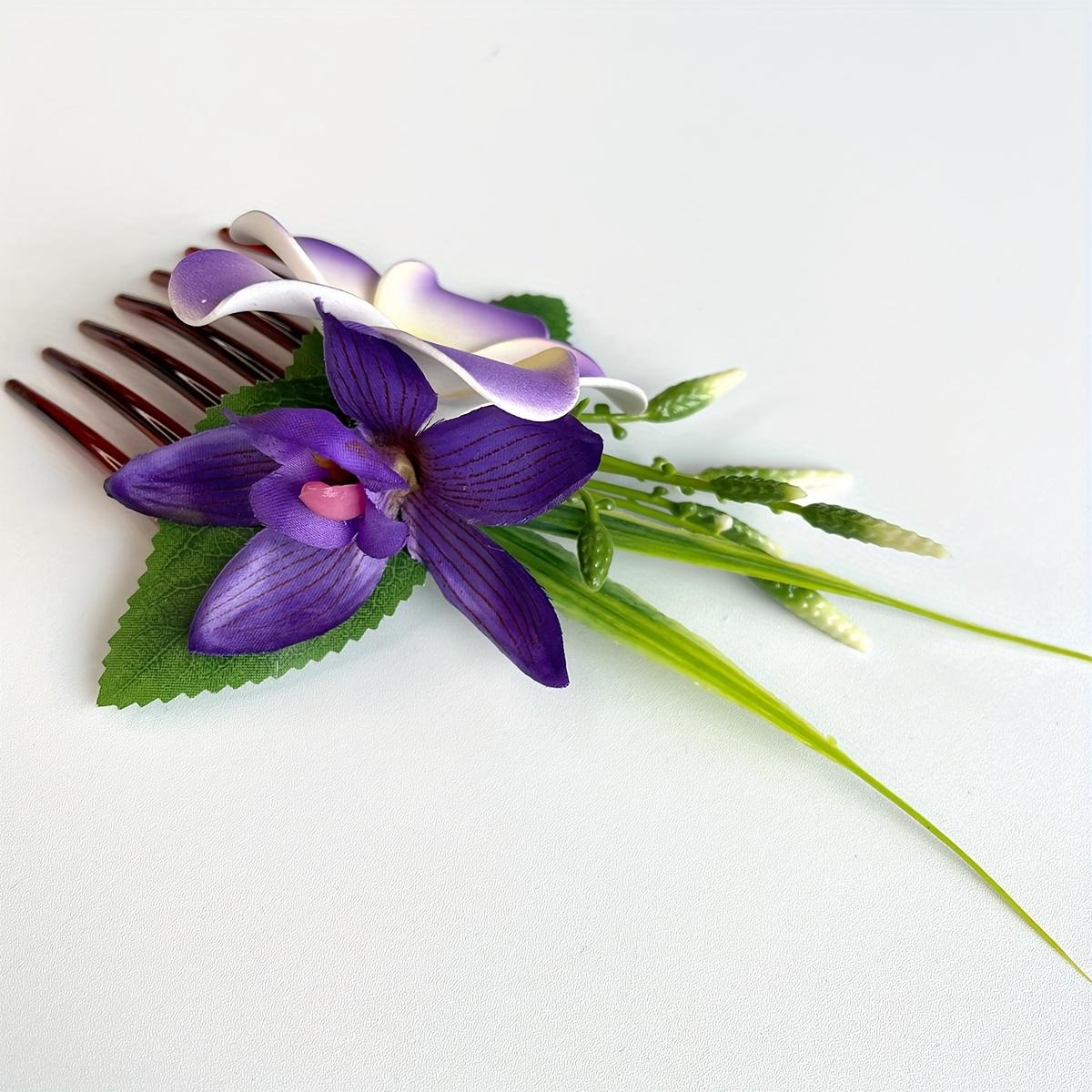 Hawaiian Foam Artificial Flower Side Comb, Faux Orchid Hair Comb for Bridal Wedding, Hawaiian Beach Tropical Wedding Party Decoration