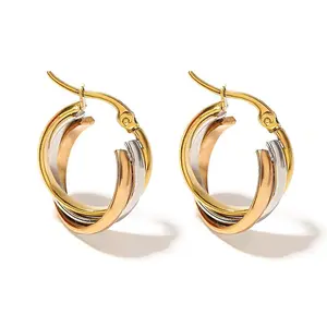 Trendy Stainless Steel U-shaped Twisted Hoop Earrings for Women Classic Triple Color Metal Waterproof Earrings Party Jewelry