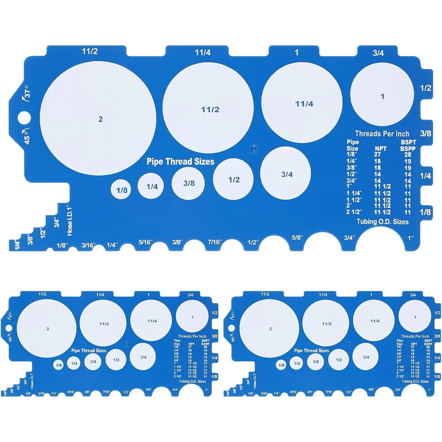 3 count Plastic Pipe & Tubing Size Gauge Bolt Sizer for  Sizing Nuts and , Pipe Measuring Tool, Easy to Read Bolt Size and Thread Gauge