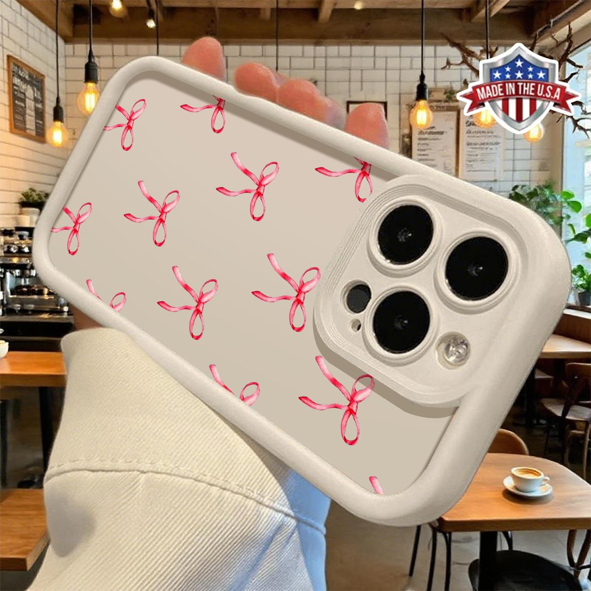 Cute Pink Bow Pattern Case for iPhone 17 16 15 14 Pro Max 13 12 11 XR XS Plus Air Slim Protective Anti Scratch Lightweight TPU Phone Cover