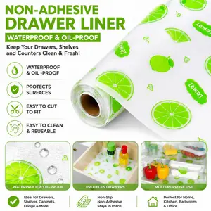 Lemon Lime Print Kitchen Cabinet Shelf Pad, Waterproof Oil-Resistant, Ideal for Refrigerator, Drawer Liner, Countertop Protector