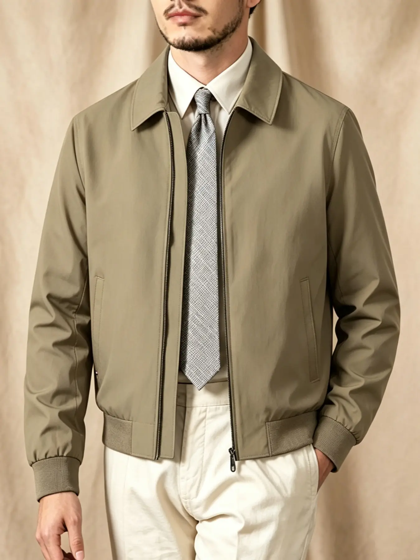 Men's Golf Jacket for All Seasons, Commuter Business Outerwear, Casual Windbreaker, Spring Fall Coat, Fitted Plain Design
