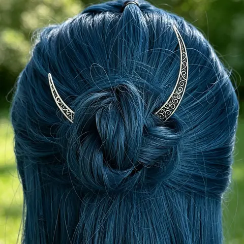 Vintage Nordic Crescent Moon Hairpin, Fashionable Hip-Hop Hair Accessory, Norwegian Style Party Jewelry, Valentine's Day Gift, Clips for Hair, Fashion Hair Accessories