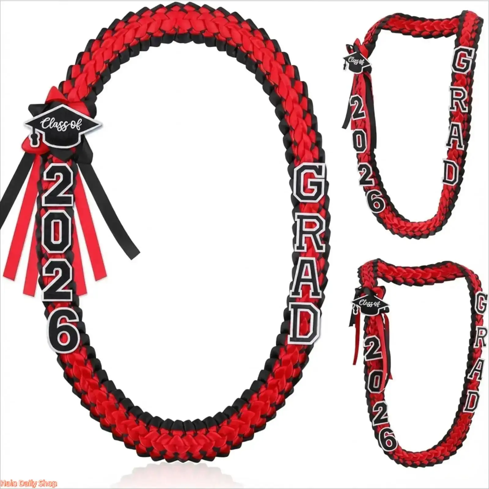2026 Graduation Leis  Grad Ribbon Double Braided Necklace with Graduation Cap 2026 GRAD Patches Handmade Leis Accessories Gifts for Graduates Senior College Students Daughter Son Friends for Graduation Ceremony Party Prom Celebration,summervibes outdoorfu