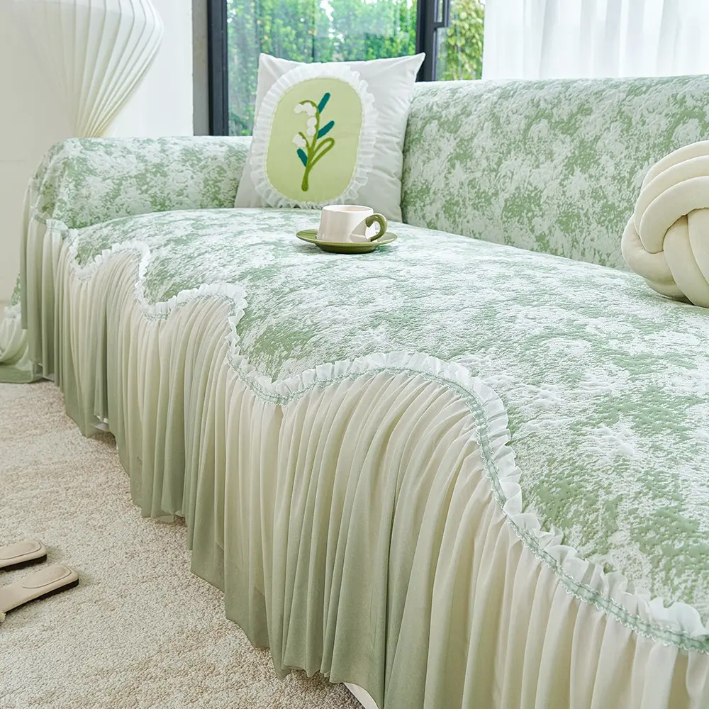 French Floral Edge Sofa Cover, Sofa Protector, All-Season Reusable Dust Cover, Classic Style Home Decor, Washable Couch Protector
