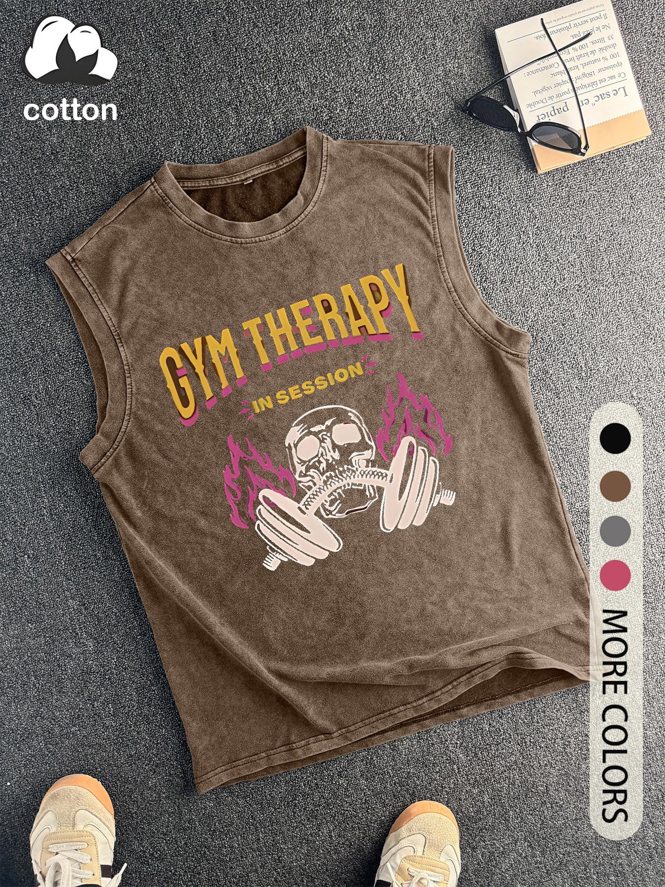 Men's Vintage Graphic Round Neck Tank Top, Regular Fit Casual Sleeveless Top for Summer, Men's Clothes for Daily Wear, Socks