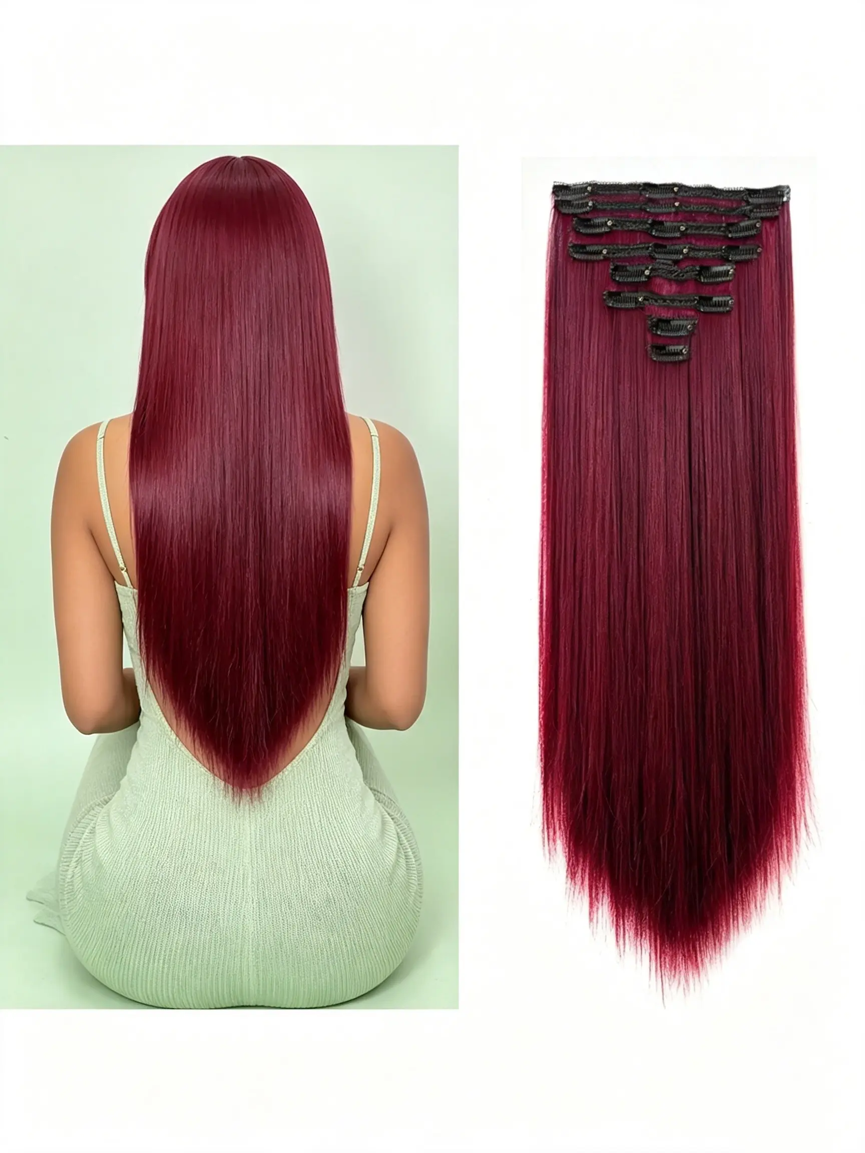 99J Burgundy Highlight Clip In Human Hair Extensions 14 To 26 Inch Soft Straight Hair Texture Easy Clip On And Reusable Hairpiece Perfect For Daily Wear Party And Photo Shooting Hairstyle
