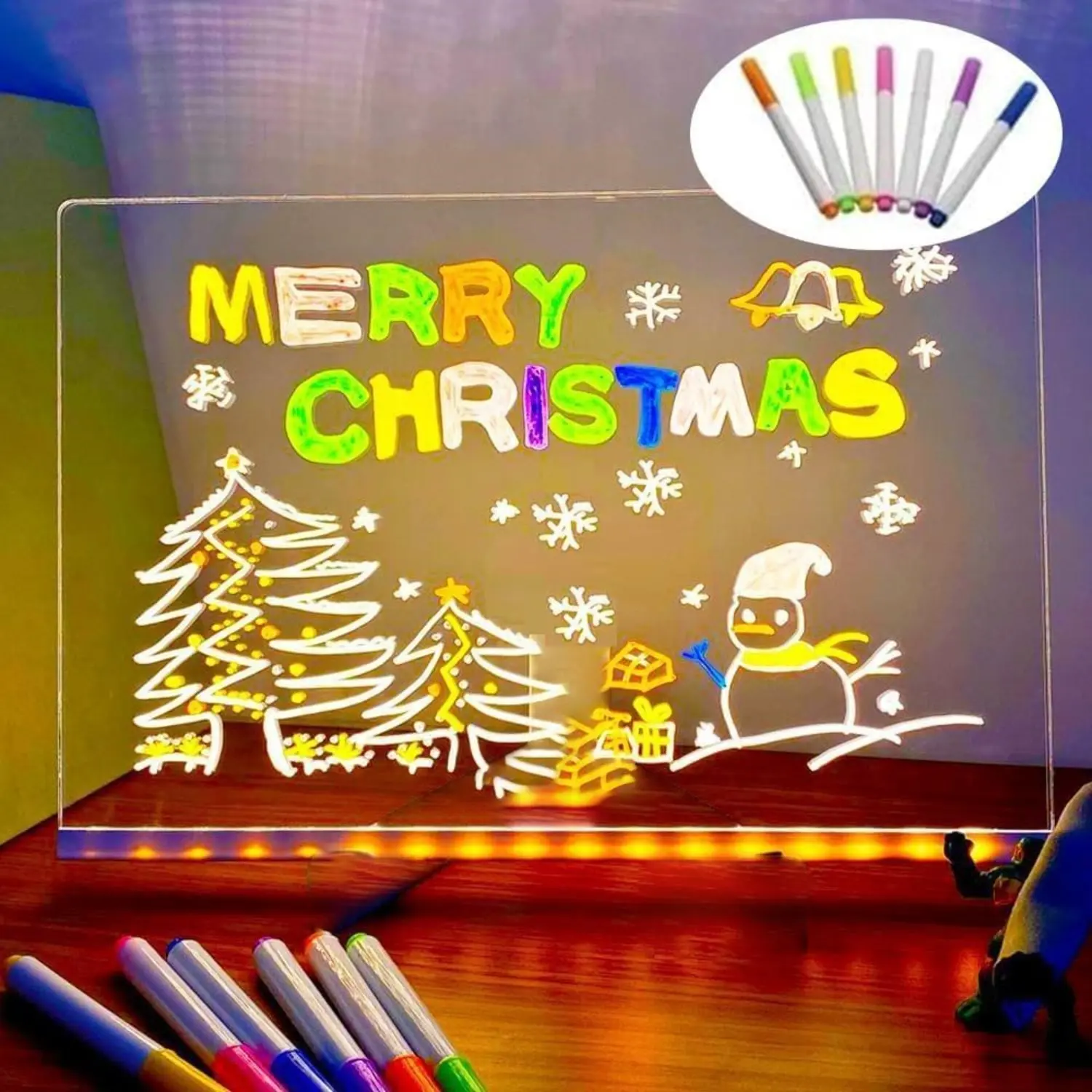 LED Acrylic Light-Up Dry Erase Message Board Night Light with Glow Pens, Creative DIY Drawing Note Tool for Kids, Home Decor (Camping & Hiking Hammock Accessory)