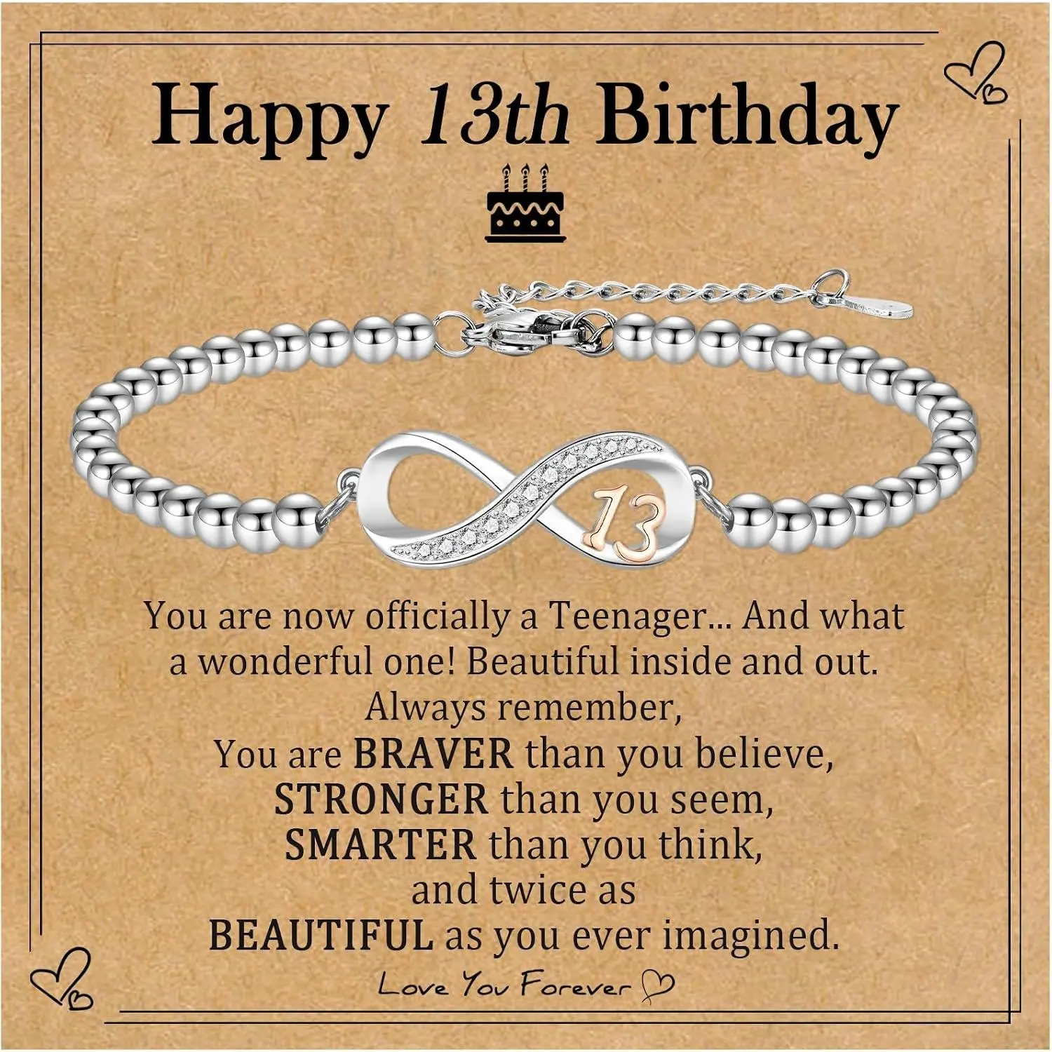 Stainless Steel Infinity Knot Beaded Number Bracelets - Adjustable Size, Number Centered, Secure Lobster Clasp - 10th/11th/12th/13th/14th/15th/16th/18th/21st Birthday Gifts for Daughters