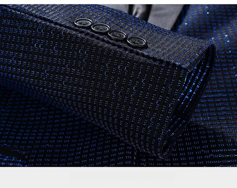 Men's Slim Fit Groom Tuxedo Suit  Korean Style Wedding Blazer & Pants Set, Business Casual Plaid Suit