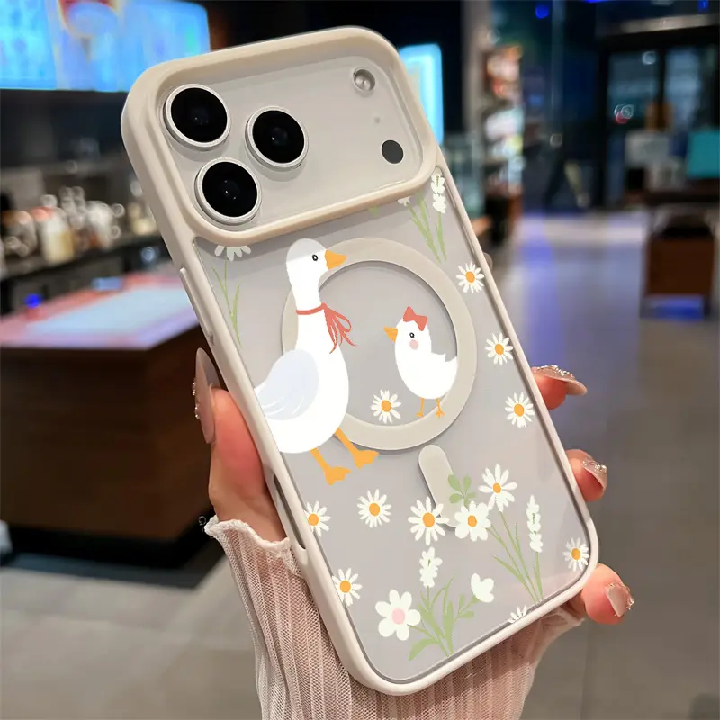 Magnetic Protective Phone Case for iPhone 17 Pro Max,16 Plus,15,14,13,12,11,Air E - Daisy Duck Delight Pattern, Acrylic Back, TPU Edges, Shockproof, Ultra Thin, Durable, Wireless Accessories Compatible, Fingerprint-Resistant Mobile Cover Gift for Girls, T