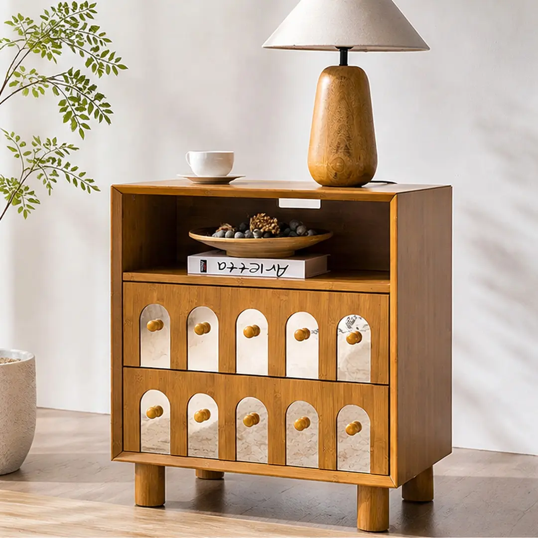 ARCH Natural MDF Nightstand - 2 Drawers, Charging Station, Built-in USB Ports & AC Outlets, Thick Foam, Sturdy Wooden Legs, Wipe Clean Flat-Pack Engineered Wood Bedroom Furniture, 15.75Wx26.75Dx26.38H In, 200lbs Capacity, 51.40lb Weight, Easy Assembly