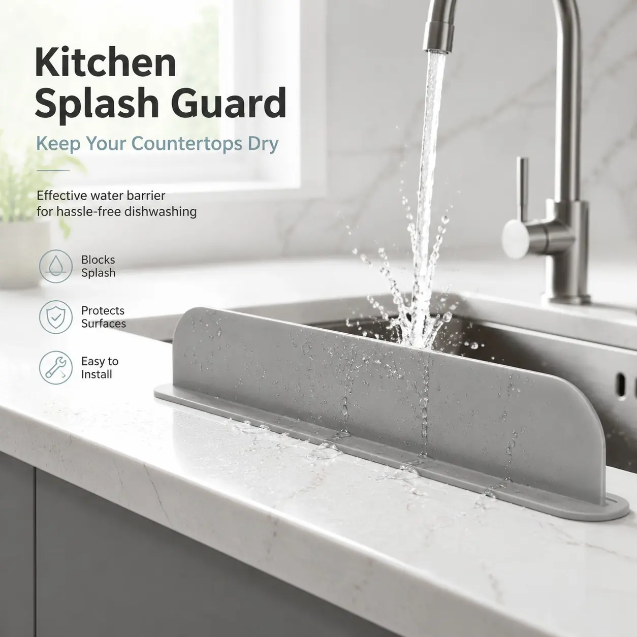Kitchen Sink Splash Guard Panel, Easy Installation Waterproof Countertop Protector, Water Splatter Barrier for Kitchen Worktops
