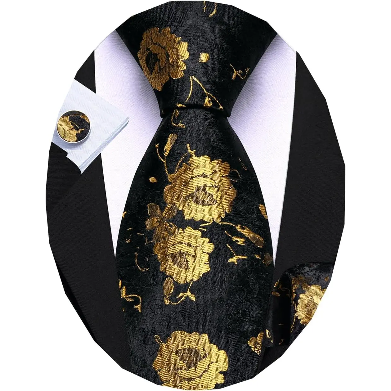 Flower Ties for Men Silk Woven Floral Tie Sets Necktie Handkerchief Cufflinks Wedding Party