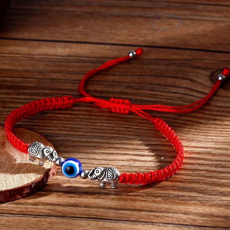 Eye & Elephant Design Braided Bracelet, Adjustable Stackable Slider Bangle for Women and Men, Ideal for Party and Birthday Gift, Adjustable Bracelets