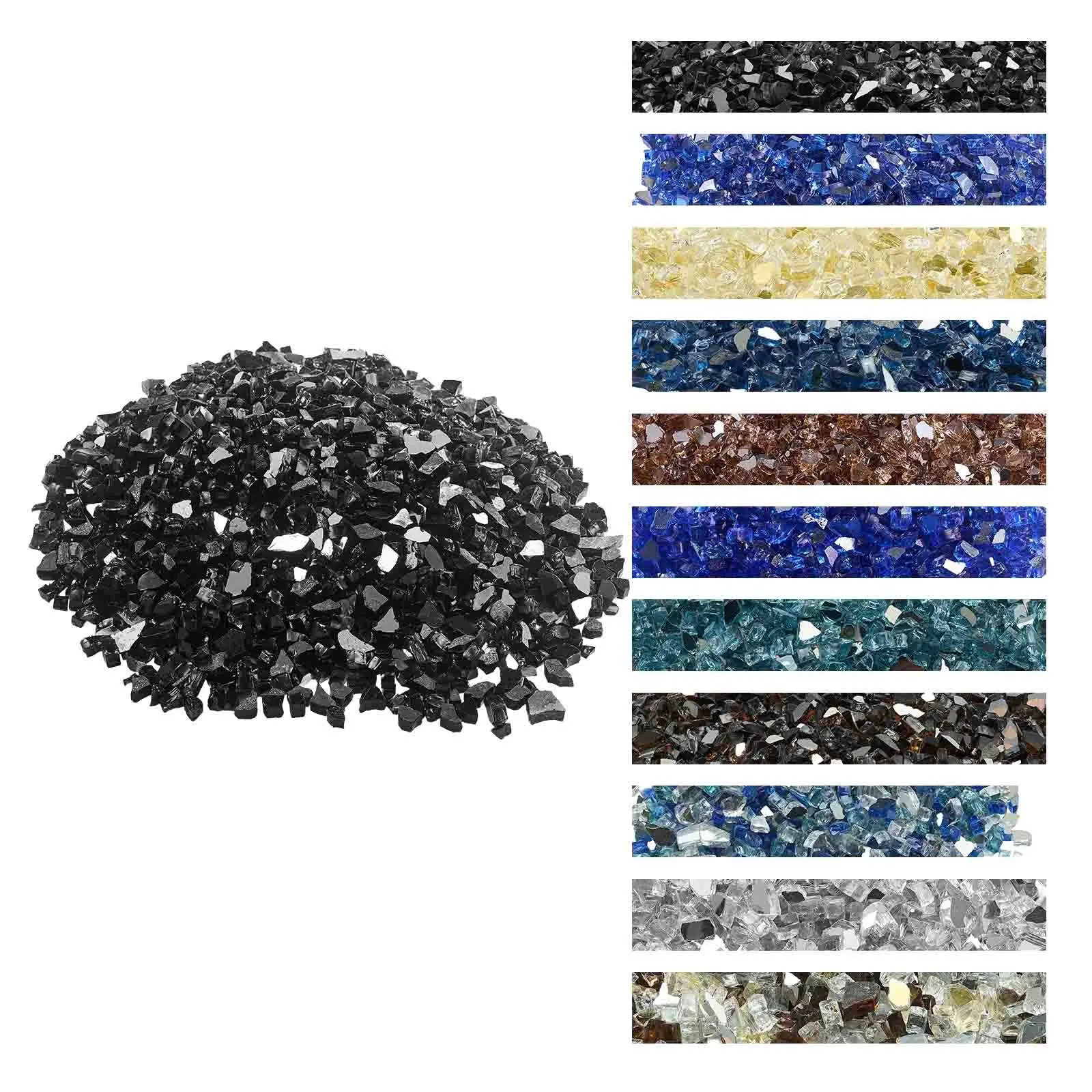 VEVOR Fire Glass, 20 LBS/ 9.0 KG High-Temperature Resistant Fireplace Rocks, 1/2-Inch/ 12.7 mm Reflective Smokeless Firepit Glass Rock, High Luster Stone Landscaping for Fire Pit Table, Black
