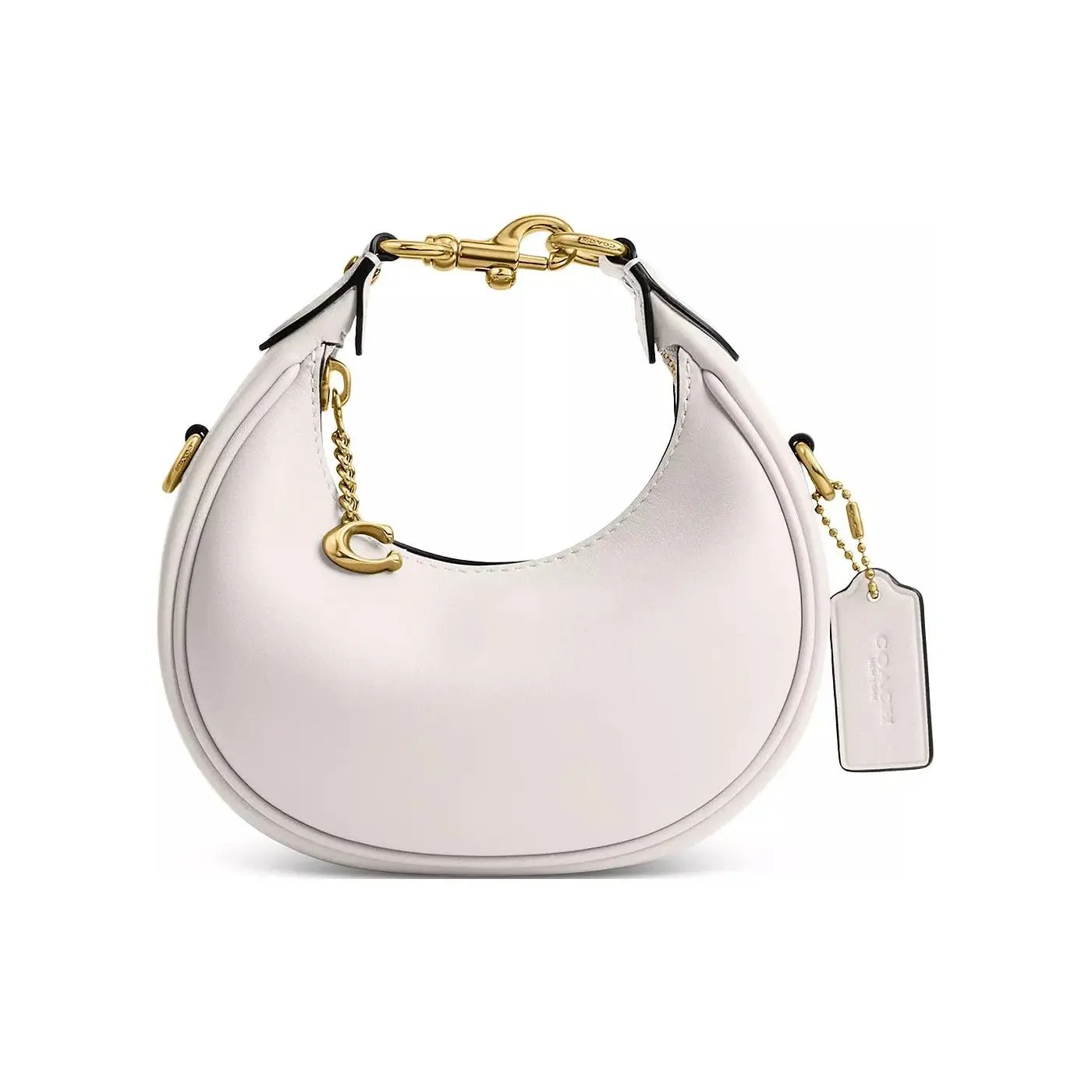 COACH Jonie Mini Crescent Bag for Women – White Leather with Detachable Adjustable Strap and Zip Closure Verifiable, with credentials and supporting global authentication