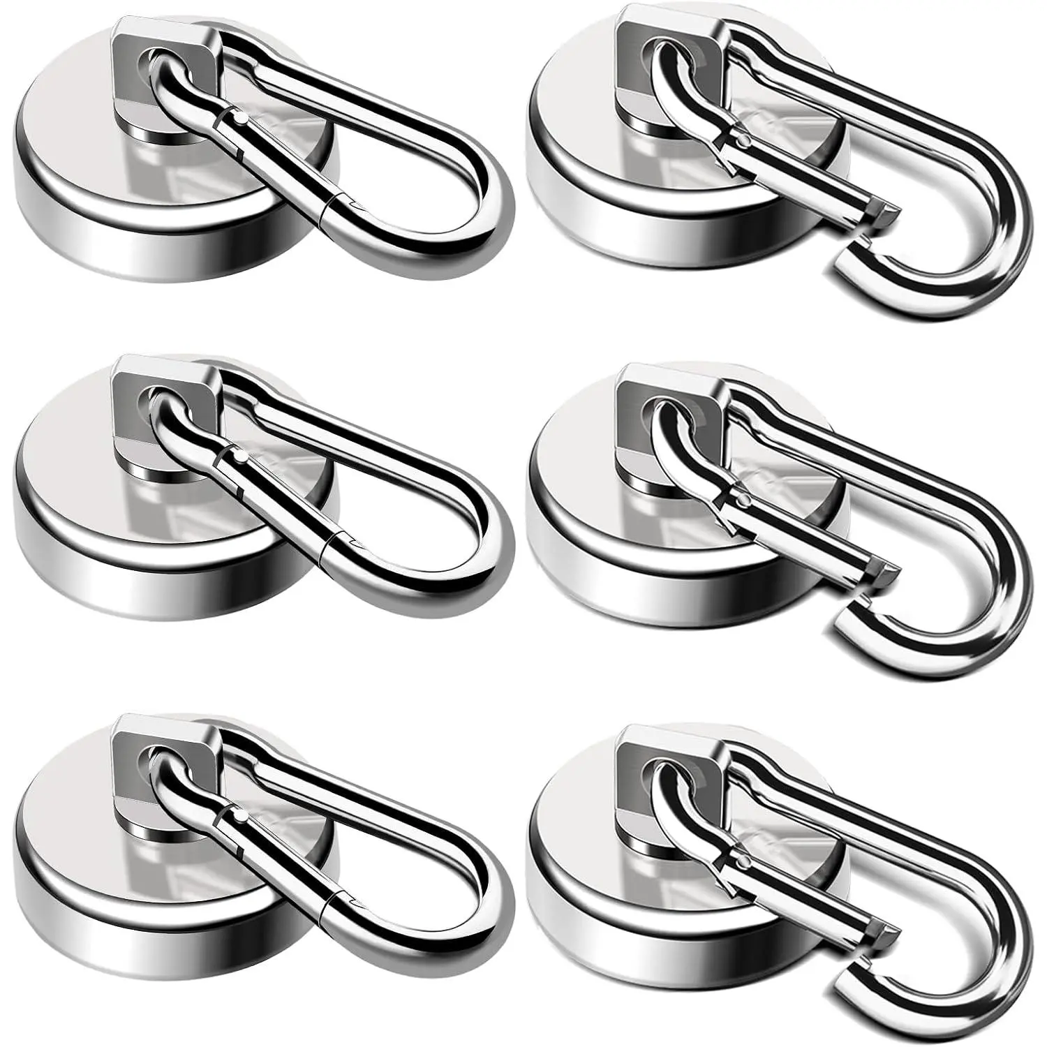 Heavy-Duty Magnetic Swivel Carabiner Hooks, 70LBS, 6 Pack - Neodymium Hooks for Kitchen Organization, Cruise Cabins, Indoor/Outdoor Use, Magnetic Hooks
