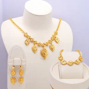 24K Gold Dubai Necklace, Earrings, Bracelet, Three-piece Set Of Jewelry, European And American Women's Wedding Jewelry
