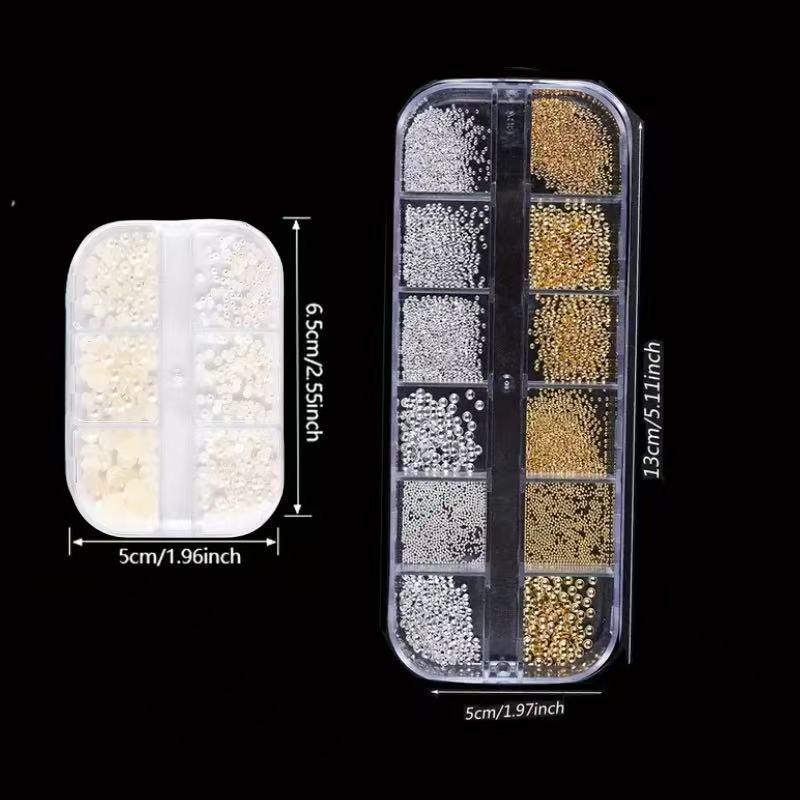Flat Pearl Nail Art Accessories, 2 Boxes Mixed Size Small Steel Ball & Pearl, Beautiful Semi-circular Nail DIY Art Supplies, Nail Accessories for Women
