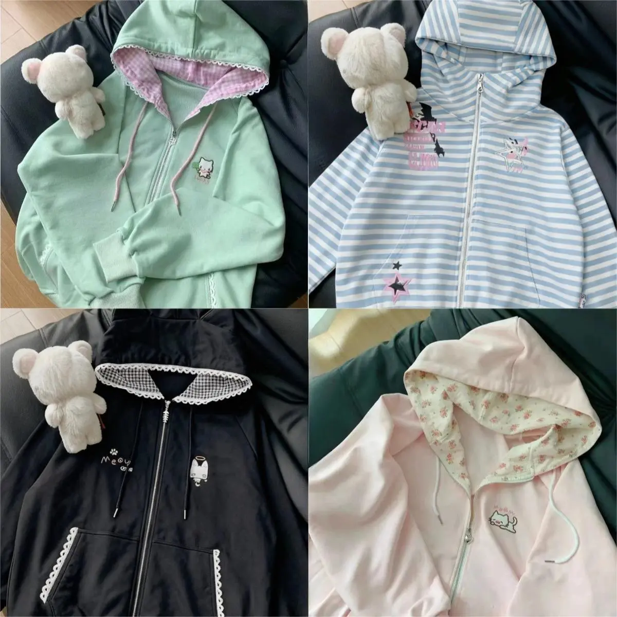 Preppy Syle Black Long Sleeve Zip Up Sweatshirts Coat Stand Neck Casual Y2k Tops Chic Casual Japanese Jacket Hoodies 2025 Women