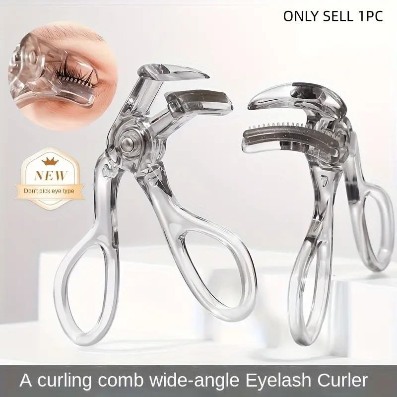 Wide Angle Eyelash Curler with Integrated Comb, Portable Manual Lash Curling Tool Suitable for Every Eye Shape, Beginner Friendly