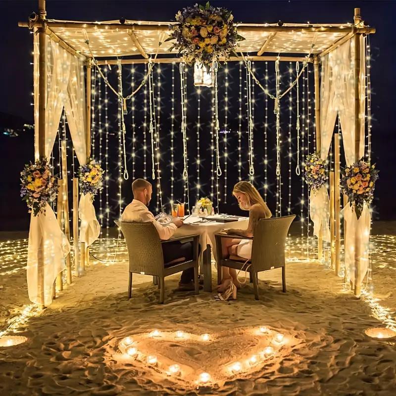 USB Powered LED Lights for Bedroom, 1 Count Decorative Atmosphere Lamp, Cozy Lighting, 300LEDs Curtain LED Light, 8 Modes Wall Mounted Flashing Light with Remote Control for Indoor & Outdoor Wedding Party Background Decoration