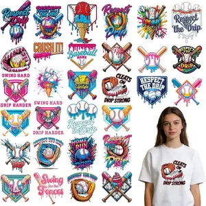 Dtf Transfers Ready to Press - 30 Pcs Ice Cream Drip Baseball Iron on Patches for T-Shirts, Funny Sports Iron on Stickers, Heat Transfer Decals for Clothes DIY Fabric