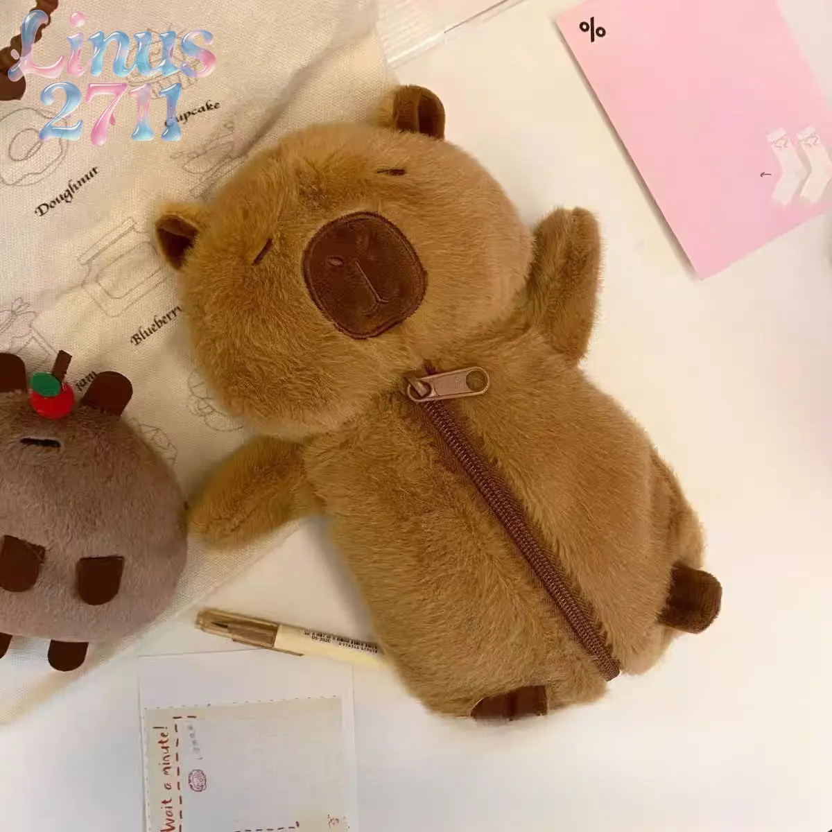Cute Capybara Plush Pencil Case Soft Fluffy Water Capy Doll Zipper Storage Bag Large Capacity Student Stationery Cosmetic Pouch Kids Back To School Birthday Gift