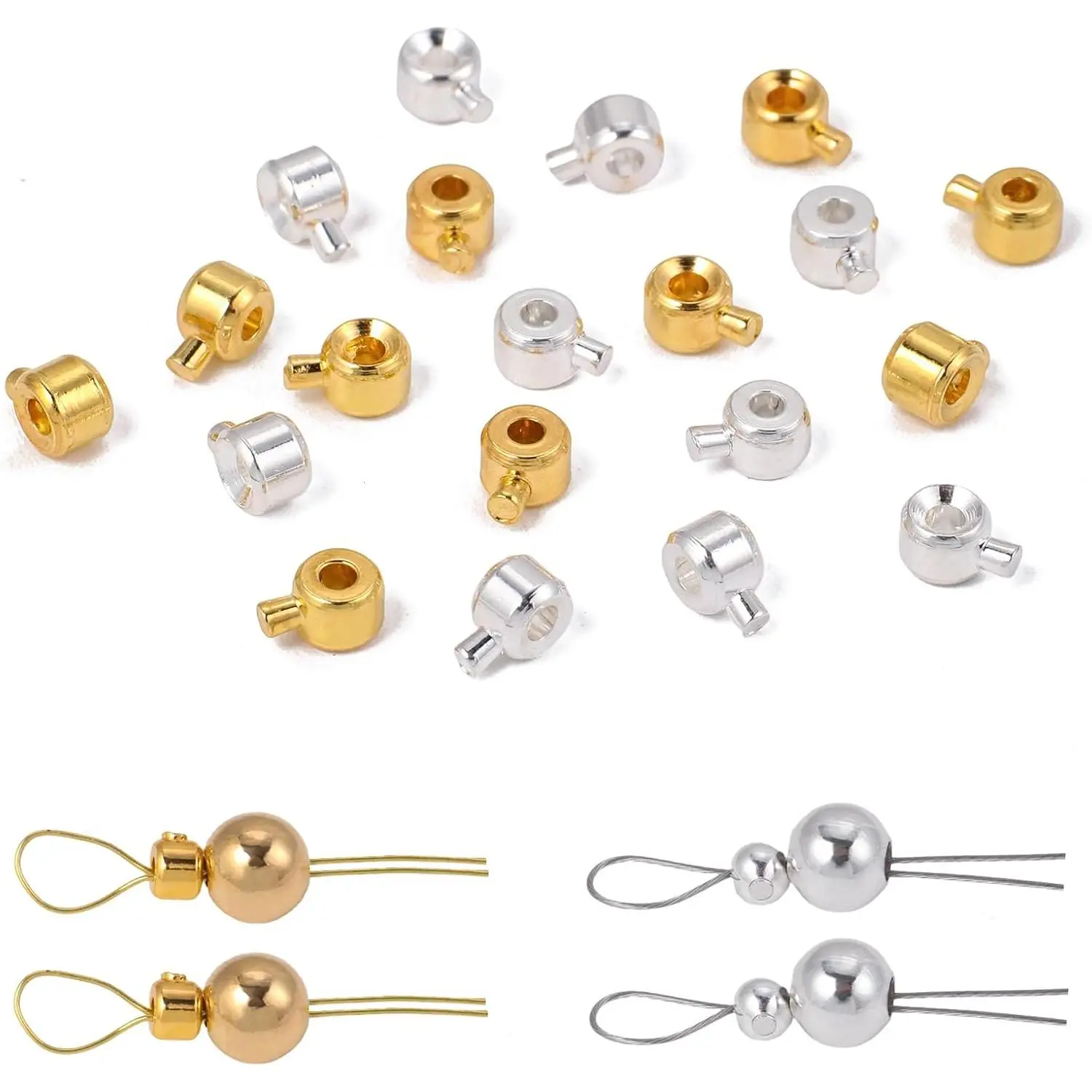 60 count Round  Stopper Crimp Beads for  Making, 4.7x3.1mm Brass End Caps for Bracelet Necklace Earring, Art and Crafts, Loose