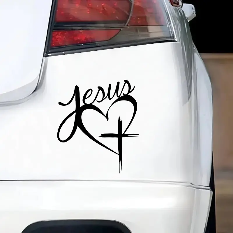 1Pc Vinyl Sticker, Jesus Cursive Heart Cross Minimalist Sticker for Laptop, Fridge, Car Body, Window, Car Stickers, Stickers for Cars, Car Decals