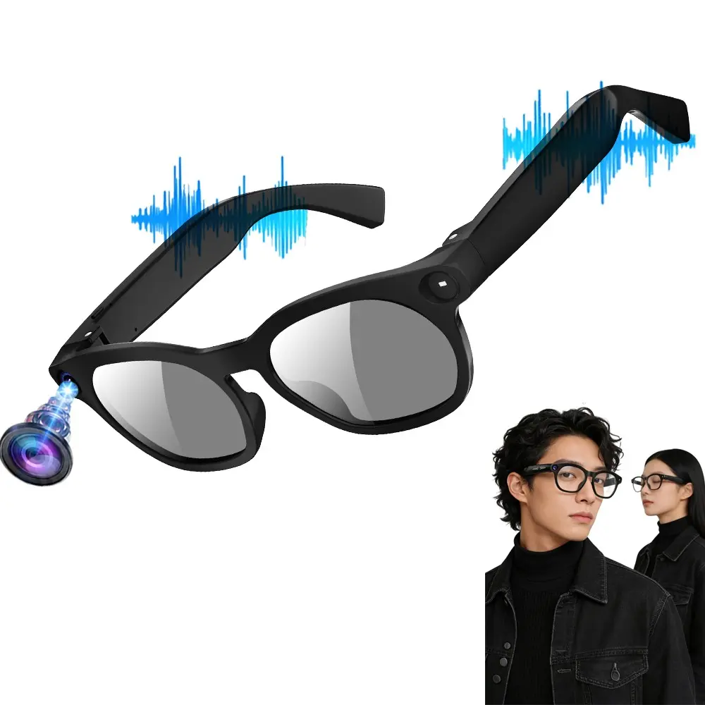 Smart Audio Glasses for Music ,8MP Camera, 4GB Memory ,Photo&Video  Shooting,One Click Recording, Build-in Mic & Speakers,Music Playback, Bluetooth Calling, AI Real Time Translation,2 Lenses Total (Transparent +Black )