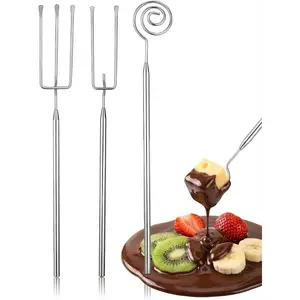 Chocolate Dipping Tools Candy Forks, 3 Pcs Stainless Steel Fondue Set, Spiral Prong Culinary Kit for Handmade Truffles Strawberries